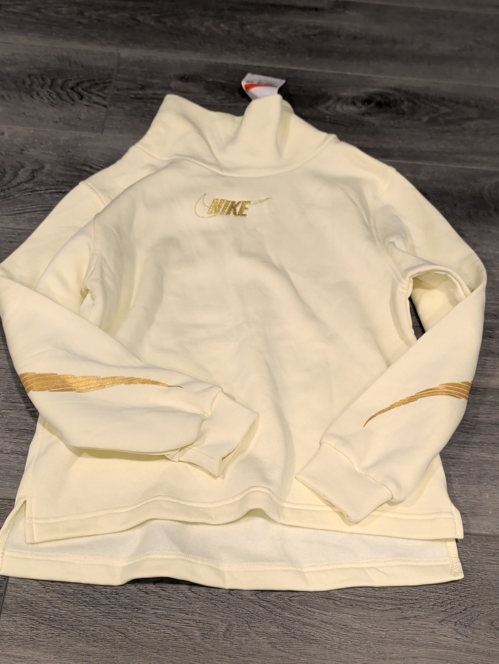 Nike Girls Cream High-Neck Sweatshirt with Gold Swoosh